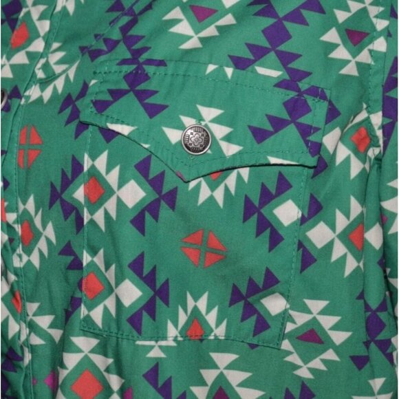 Lucky & Blessed Green Aztec Western Button Down Top Shirt Ladies M Cute Buttons - Picture 5 of 15